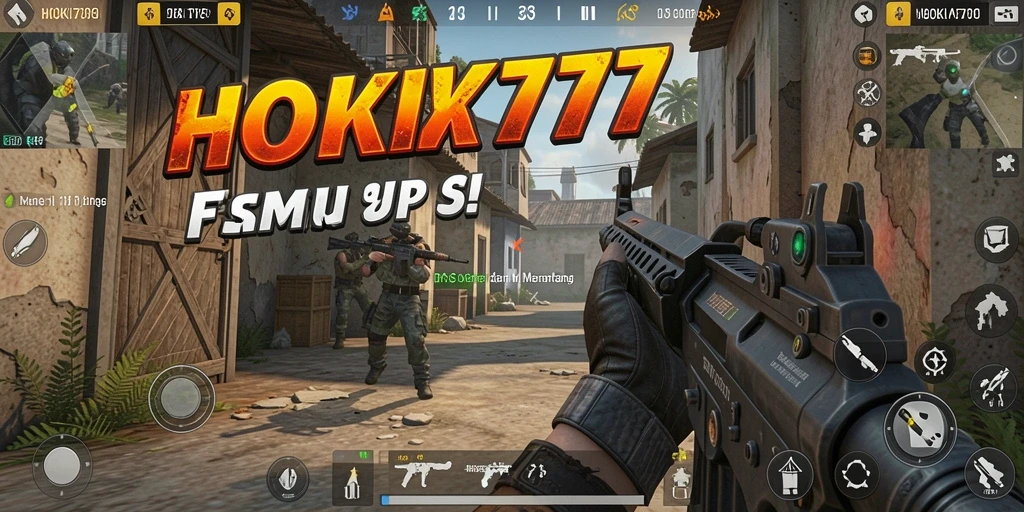 Screenshot menampilkan aksi intens dalam pertempuran FPS di HOKI777.