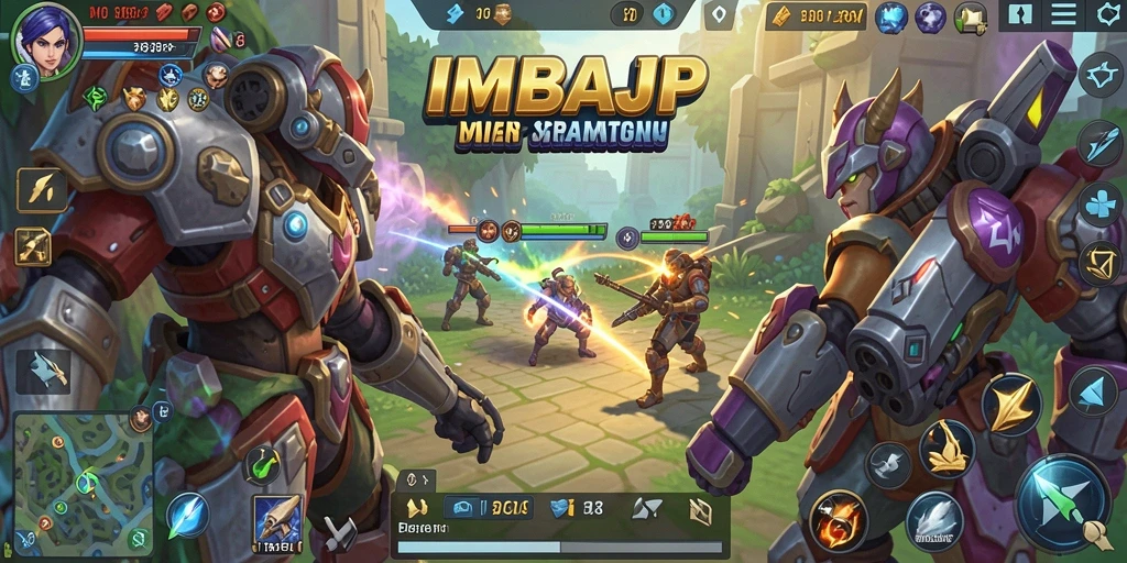 Tangkapan layar gameplay IMBAJP yang menampilkan strategi di arena pertempuran.