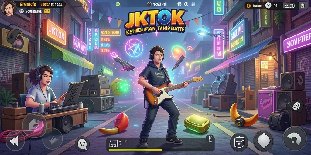 Screenshot gameplay JKTOK menampilkan simulasi kehidupan yang kreatif.