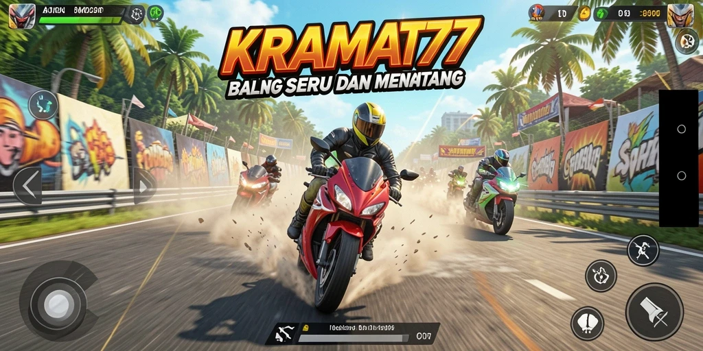 Gameplay KRAMAT77 yang seru dan mengasyikkan saat balapan motor.