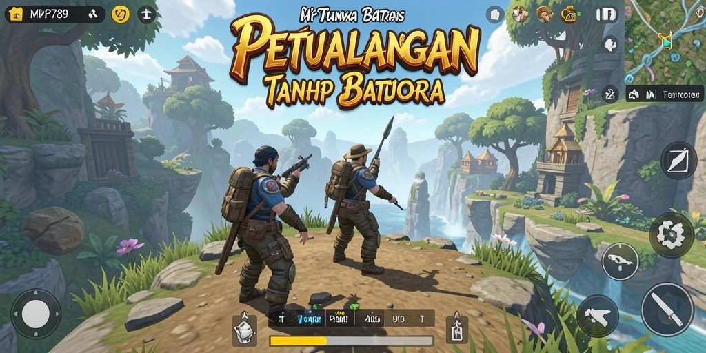 Screenshot menunjukkan pemain menjelajahi dunia terbuka yang luas.