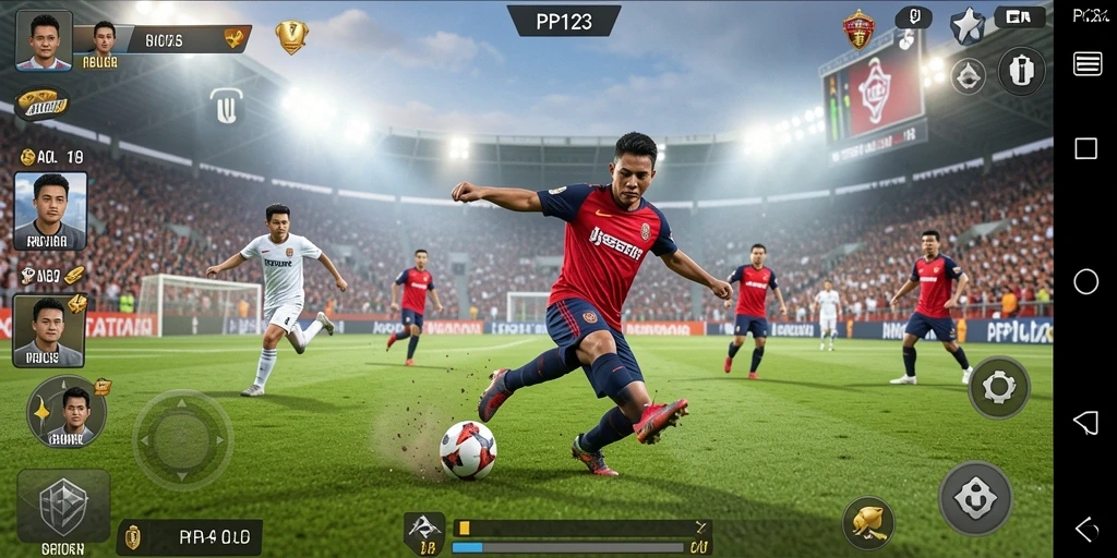 Screenshot PP123 menampilkan aksi seru di lapangan sepak bola.